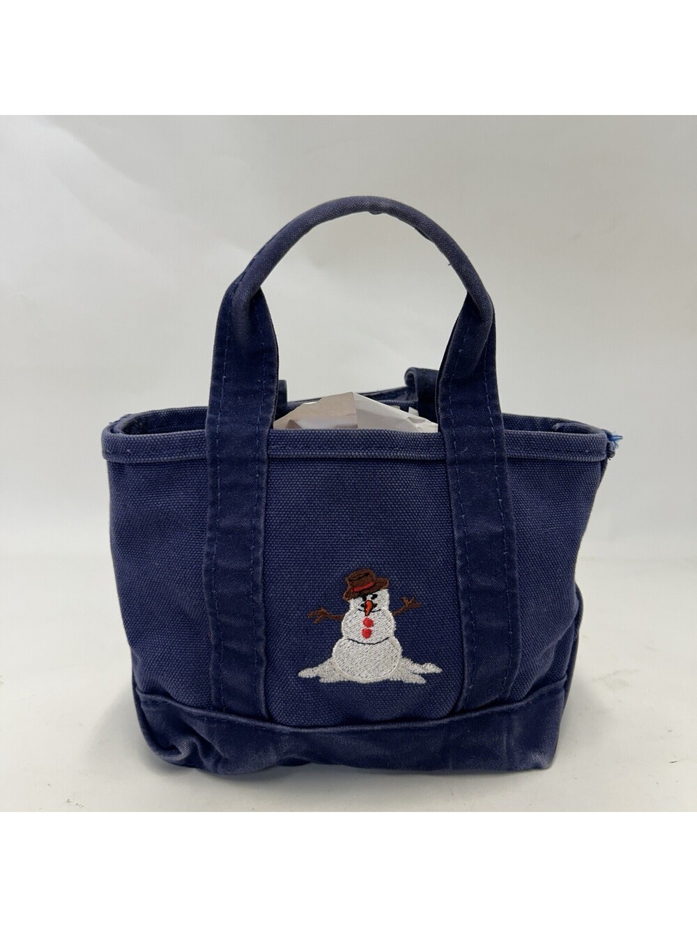 Vintage L.L. Bean Boat & Tote Mini Bag “Navy Blue Snowman”